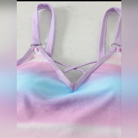 New, Ombre gradient colorful tankini top swimsuit bathing suit womens large - Picture 4 of 4